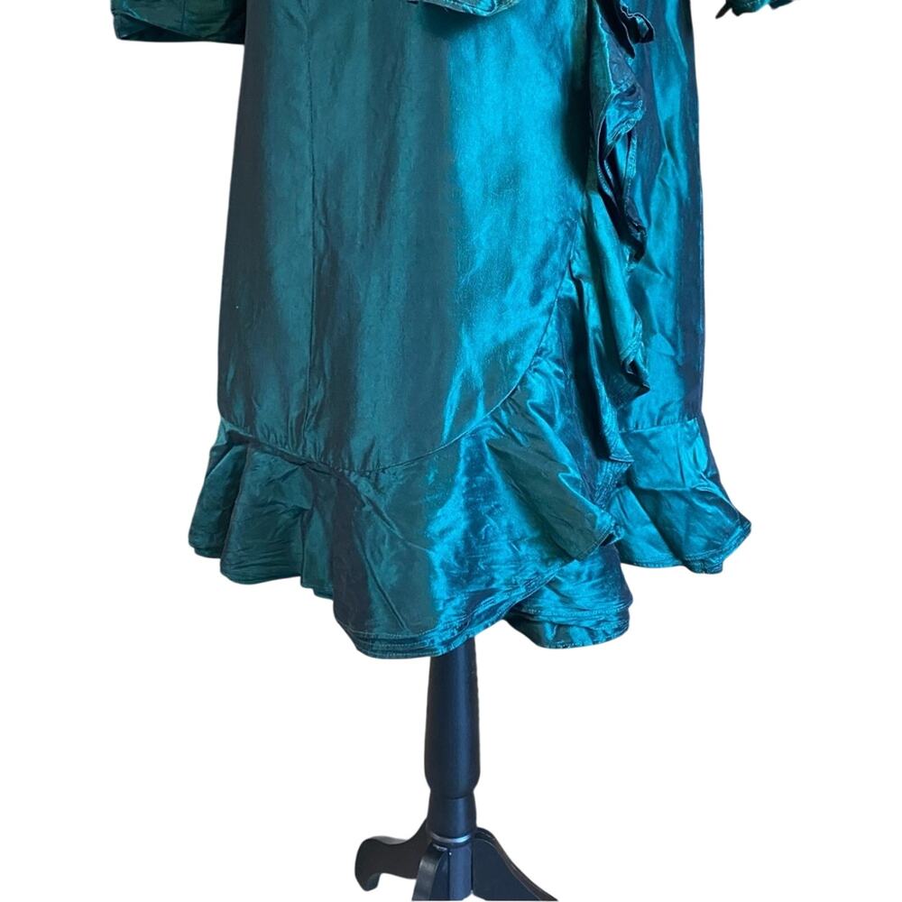 Teri Jon Rickie freeman Emerald Green 100% silk wrap Dress size 4 ruffle formal - Picture 7 of 13